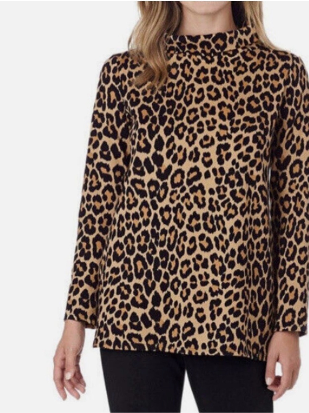 Jude Connally Leopard Print Mock Neck Top - Black & Tan
